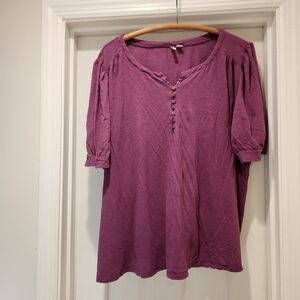 Cato Size 22 Plus Purple Puff Sleeve Henley Blouse | Casual Boho Top
